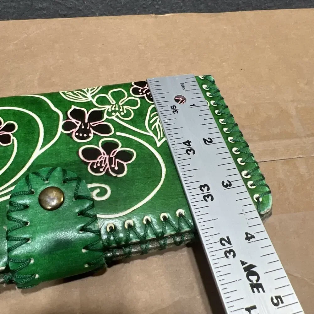 Vintage Boho-Chic & Western Tooled Aesthetic Floral Green Wallet